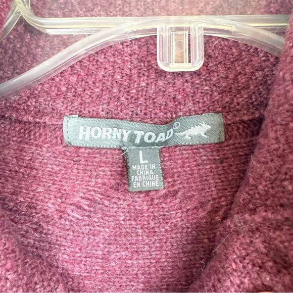 Horny Toad Maroon Lambswool Joanna 1/4 Button Chunky Cable Knit Sweater Size L - Picture 6 of 9